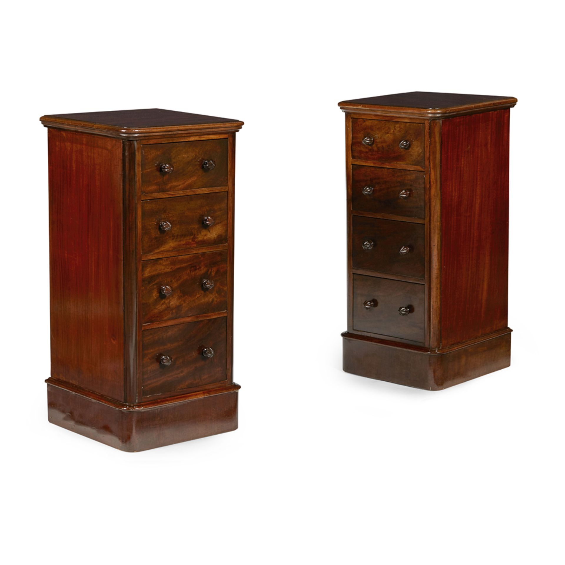 PAIR OF WILLIAM IV MAHOGANY BEDSIDE CHESTS 19TH CENTURY WITH ALTERATIONS the moulded tops over