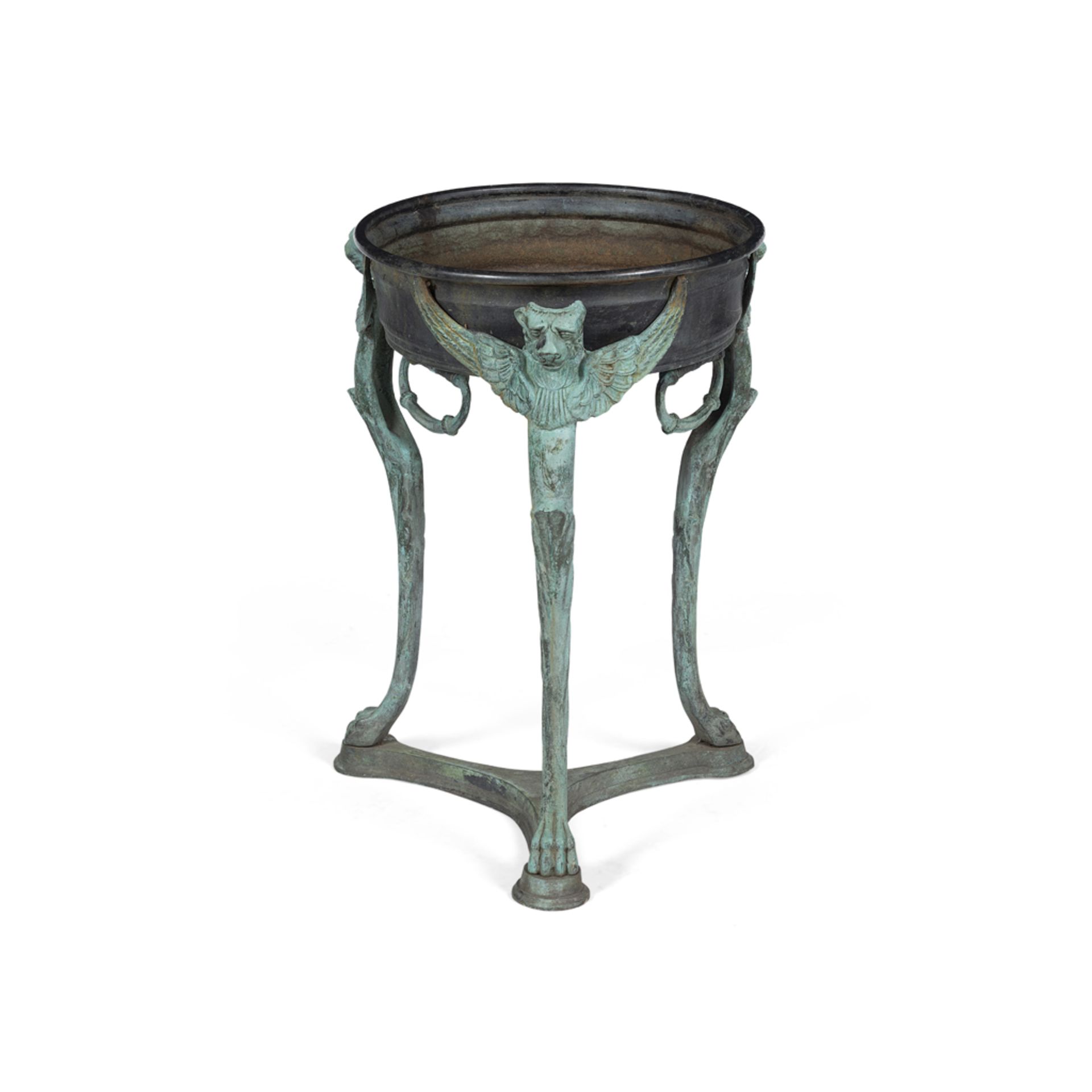 ROMAN REVIVAL PATINATED BRONZE AND BRASS BRAZIER, AFTER GIORGIO SOMMER the oval pan supported on