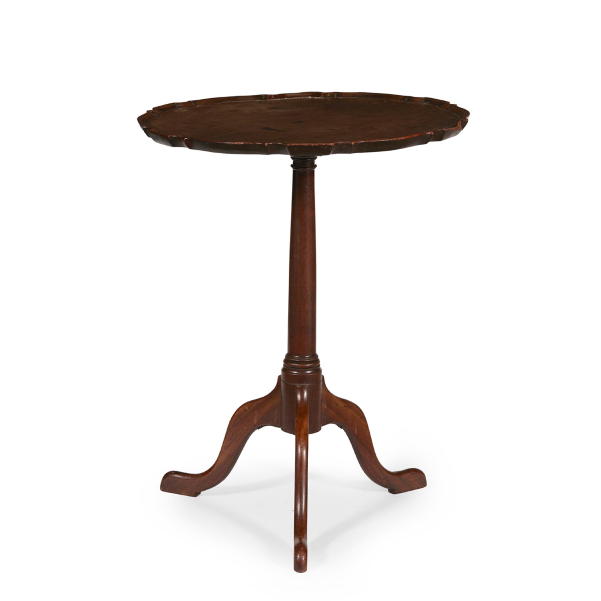 GEORGE III PIECRUST TEA TABLE 18TH CENTURY the tilt top with a moulded piecrust edge, on a plain - Image 2 of 2