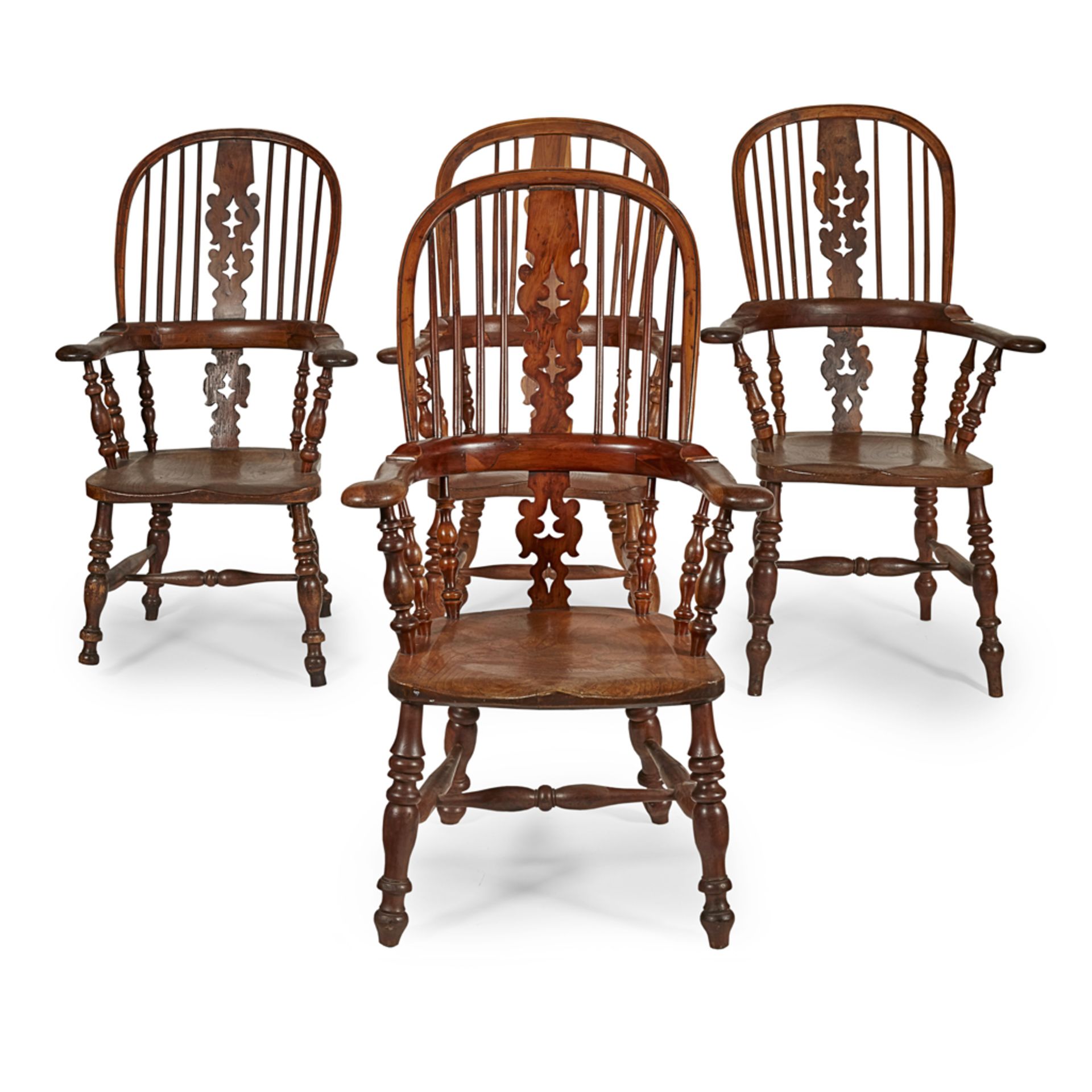 MATCHED SET OF FOUR YEW AND ELM WINDSOR ARMCHAIRS EARLY 19TH CENTURY with hoop backs and pierced - Image 2 of 2