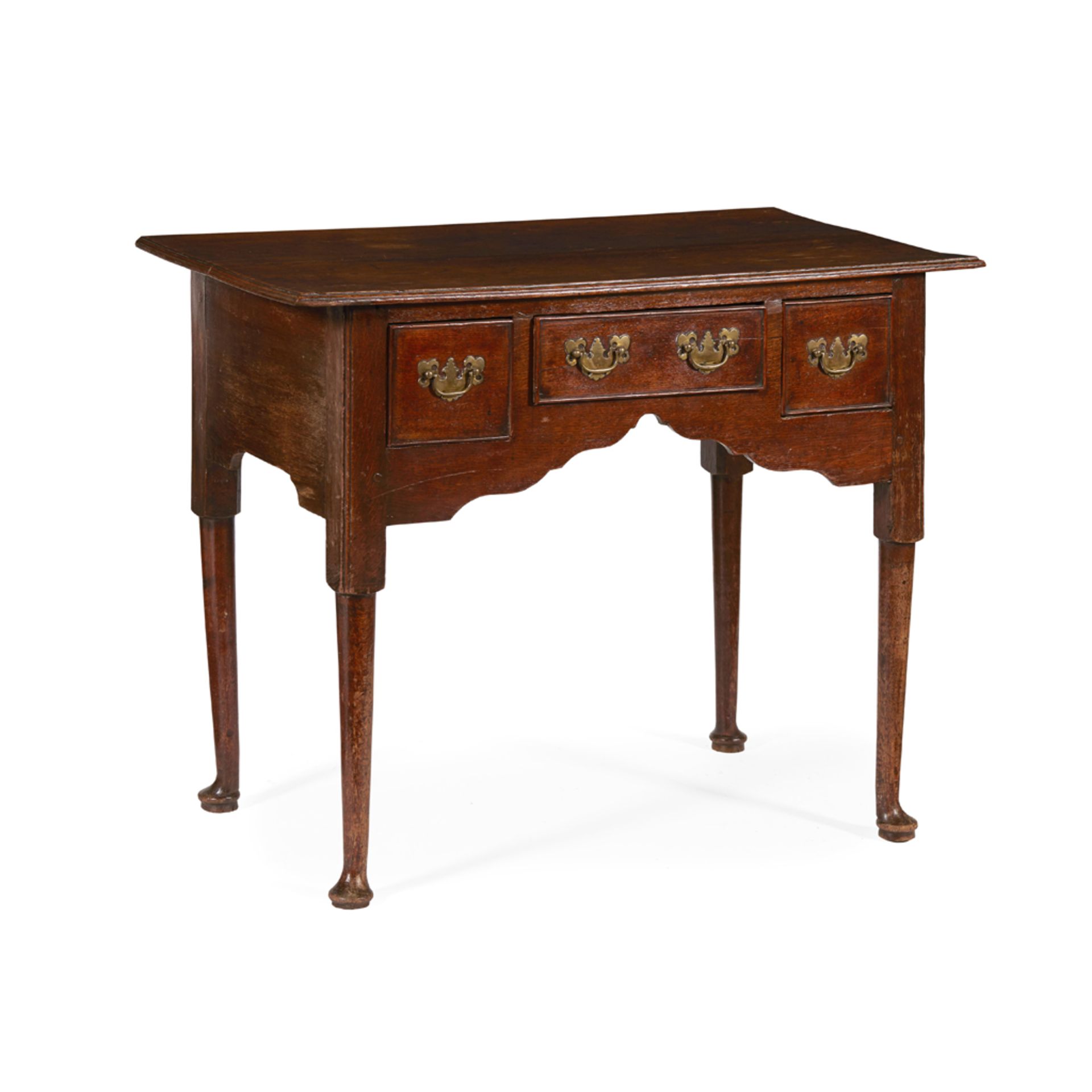GEORGE II OAK LOWBOY MID 18TH CENTURY the top with a moulded edge above three frieze drawers and a