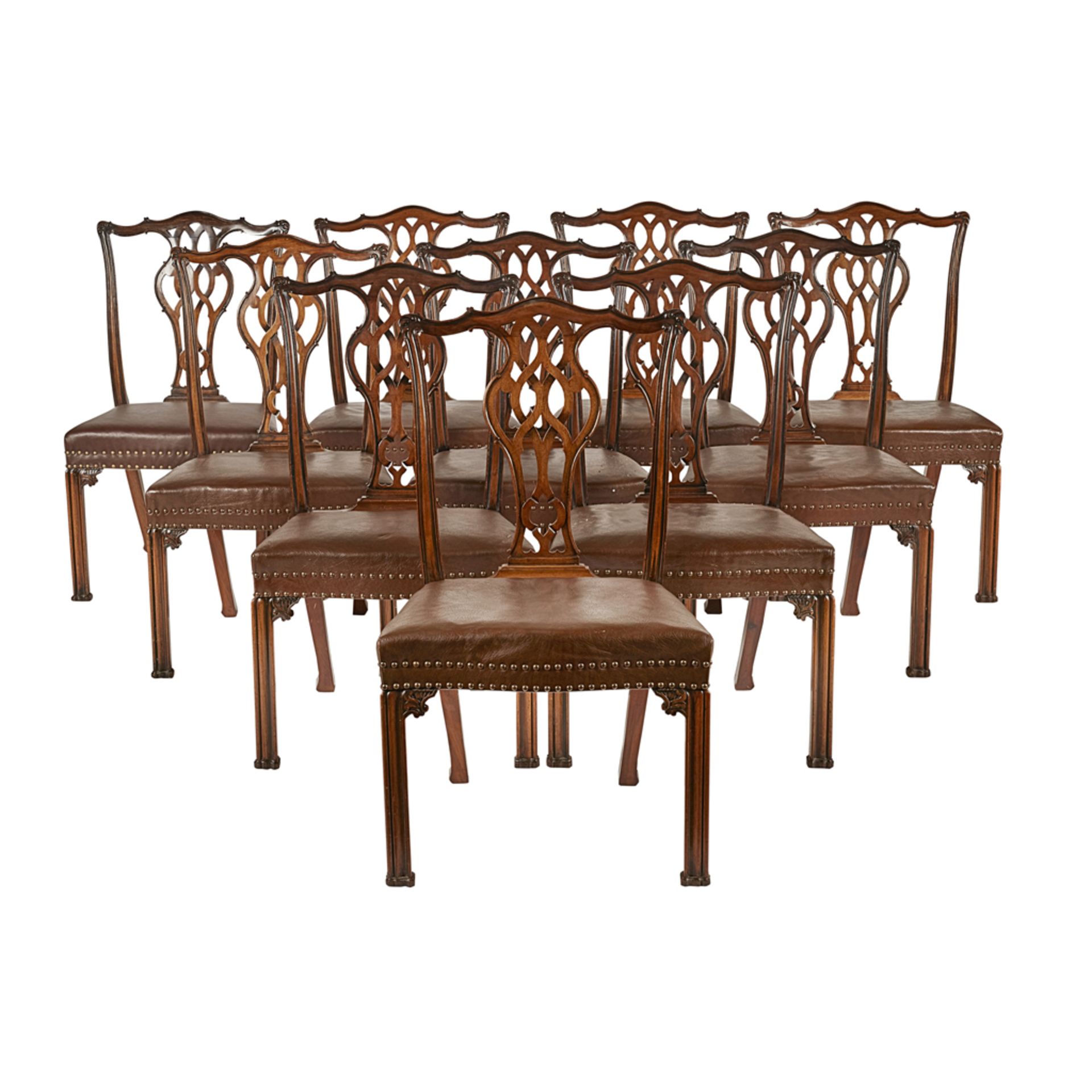 SET OF TWELVE GEORGIAN STYLE MAHOGANY DINING CHAIRS LATE 19TH CENTURY comprising ten side chairs and