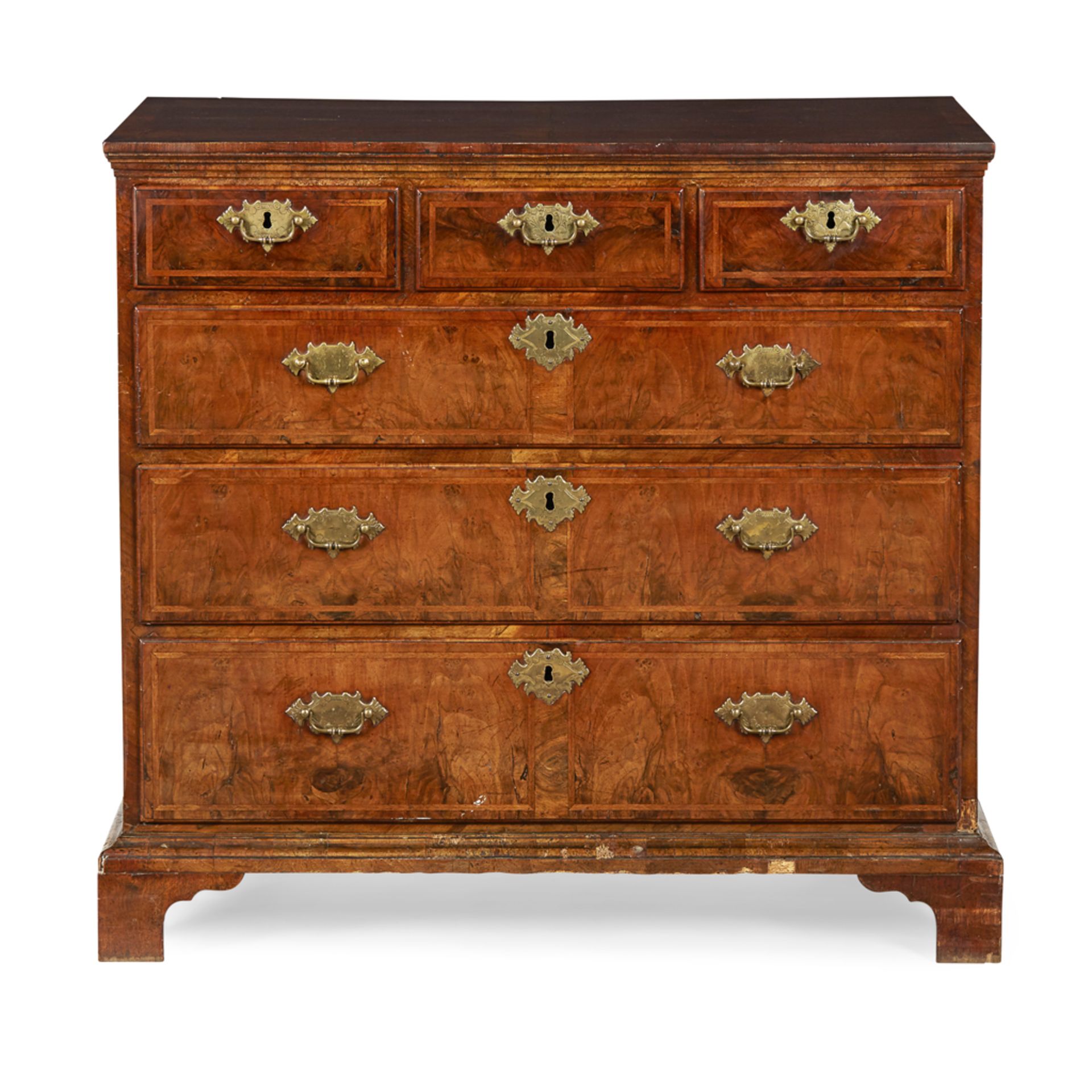 GEORGE I WALNUT CHEST OF DRAWERS EARLY 18TH CENTURY, AND LATER the later quarter veneered and