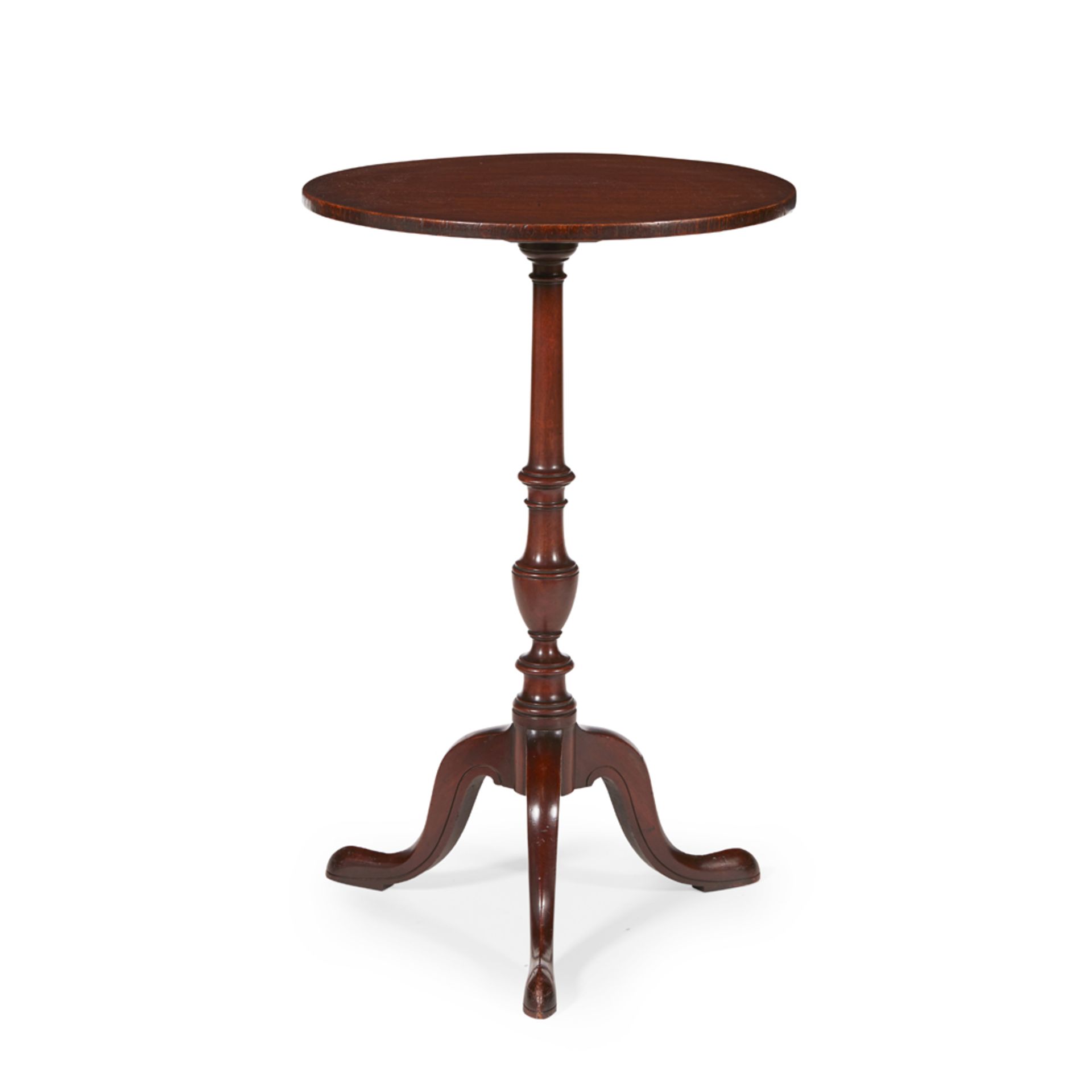 GEORGE III MAHOGANY WINE TABLE 18TH CENTURY the circular top on a slender ring turned baluster