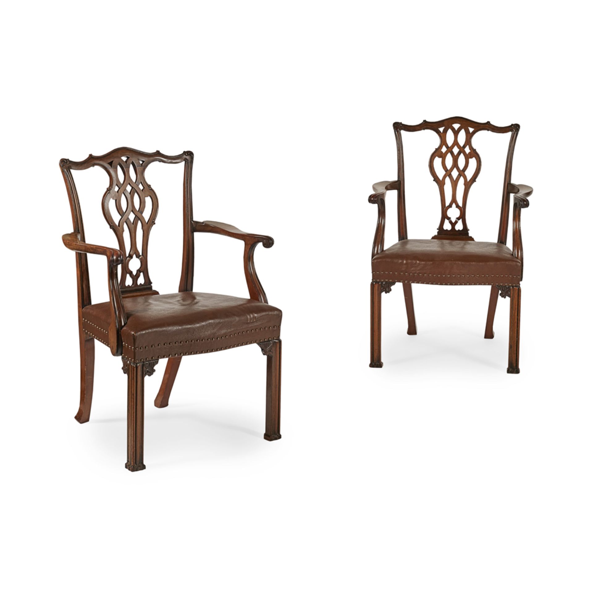 SET OF TWELVE GEORGIAN STYLE MAHOGANY DINING CHAIRS LATE 19TH CENTURY comprising ten side chairs and - Image 2 of 2