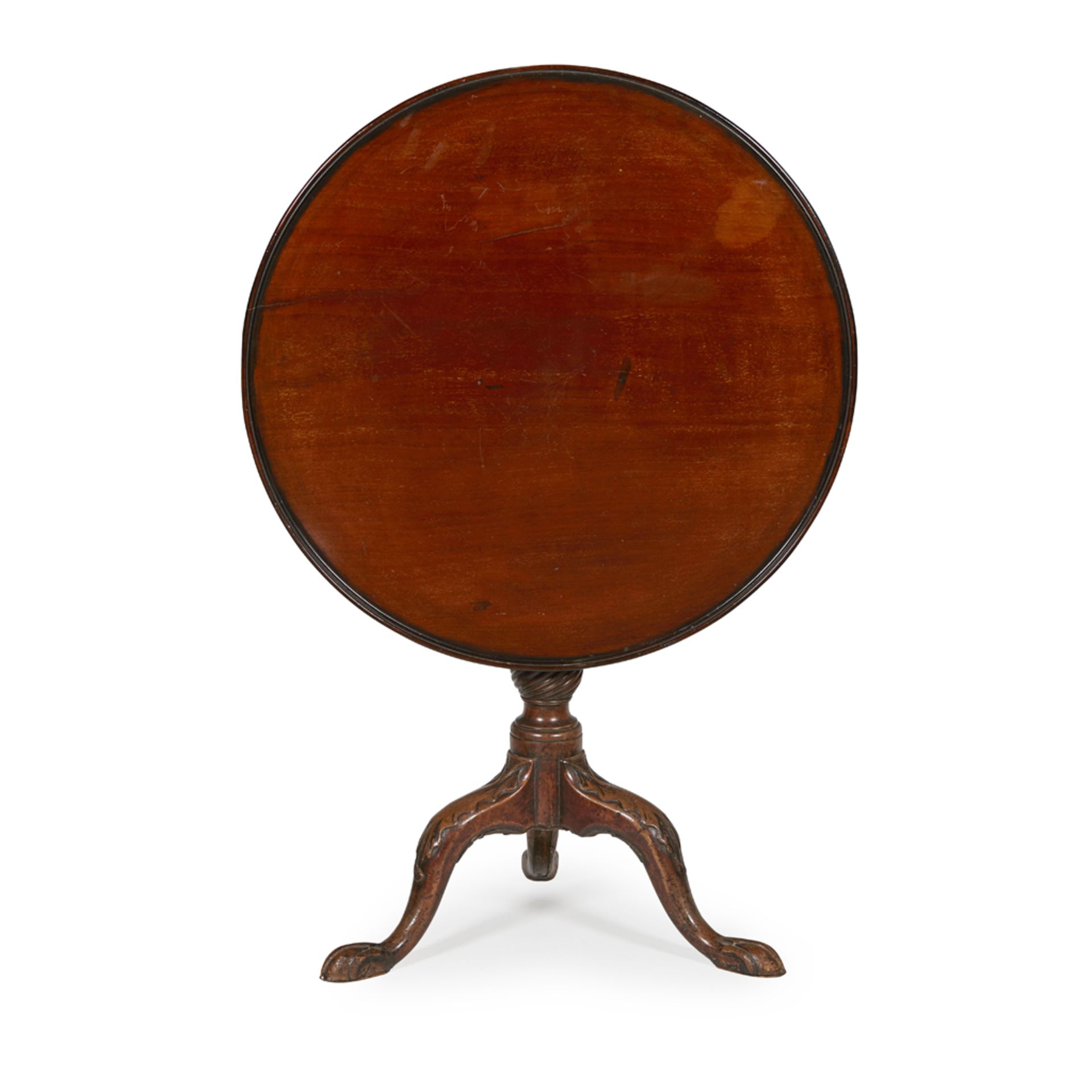 GEORGE III MAHOGANY TRIPOD TABLE 18TH CENTURY the circular dished snap top on a cannon barrel column - Image 2 of 2