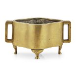 GILT-BRONZE QUATREFOIL CENSERXUANDE MARK, QING DYNASTY the lobed censer standing on four cabriole