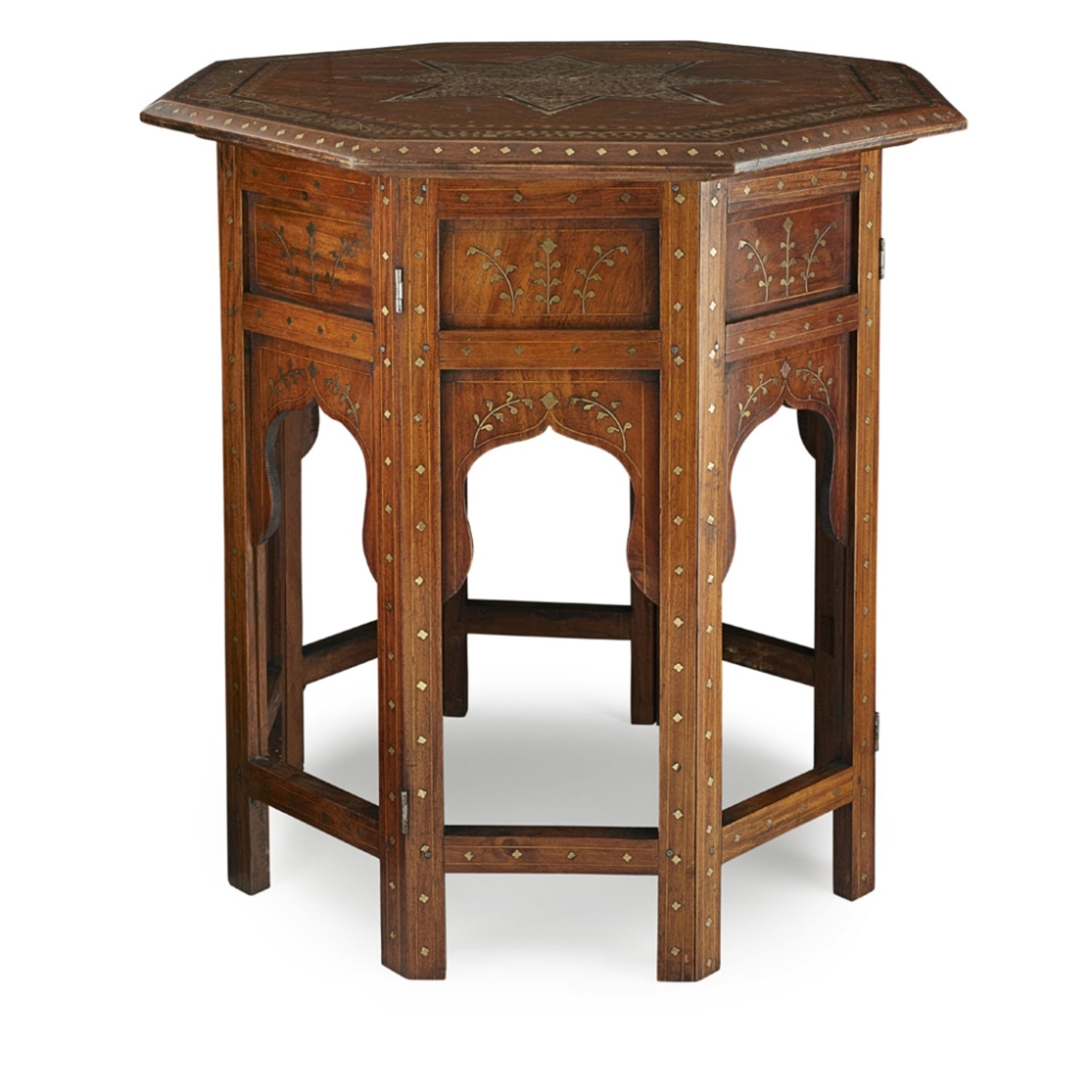 ANGLO-INDIAN BRASS-INLAID OCTAGONAL OCCASIONAL TABLE19TH CENTURY the octagonal top raised on a