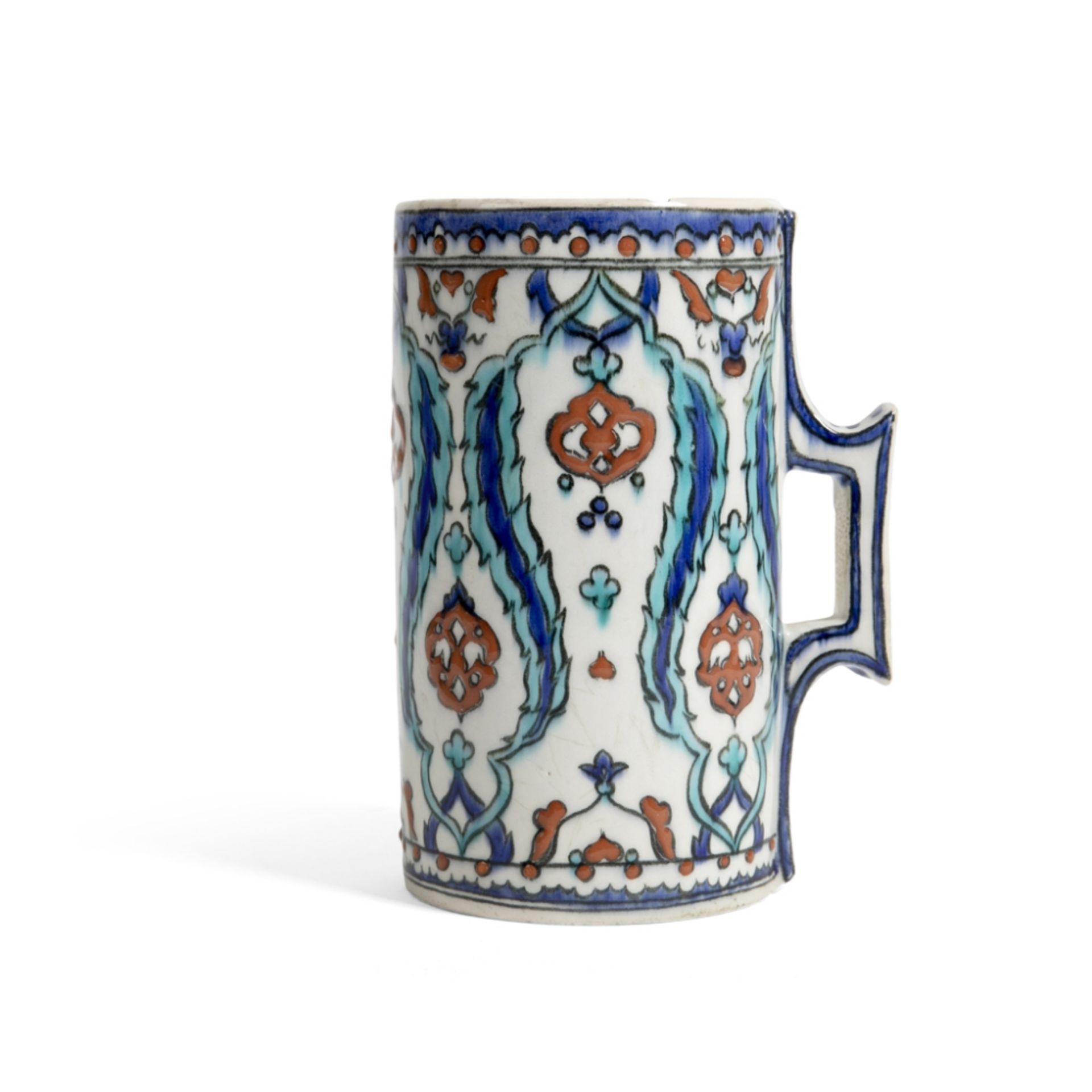 SAMSON IZNIK-STYLE POTTERY JUG FRANCE, 19TH CENTURY decorated with saz leaves and rosettes, marker's - Image 2 of 3