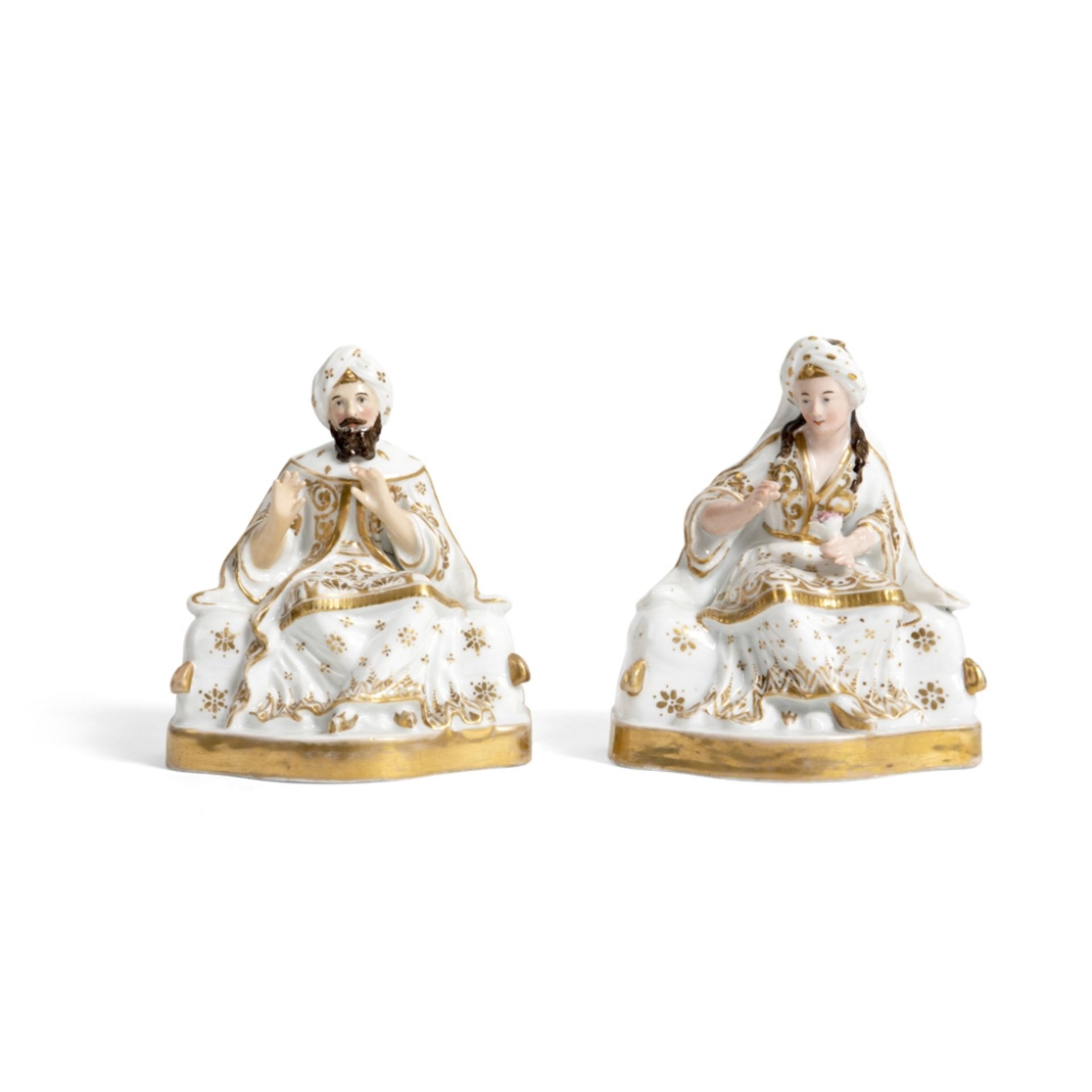 PAIR OF 'PORCELAINE DE PARIS' OTTOMAN FIGURES OF A SULTAN AND SULTANAFRANCE MADE FOR THE TURKISH