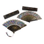 TWO PAINTED AND LACQUERED 'THOUSAND FACES' FANSQING DYNASTY, 19TH CENTURY the fan leaves brightly