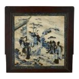PAINTED MARBLE PLAQUELATE QING DYNASTY the striated marble panel painted to one side with five