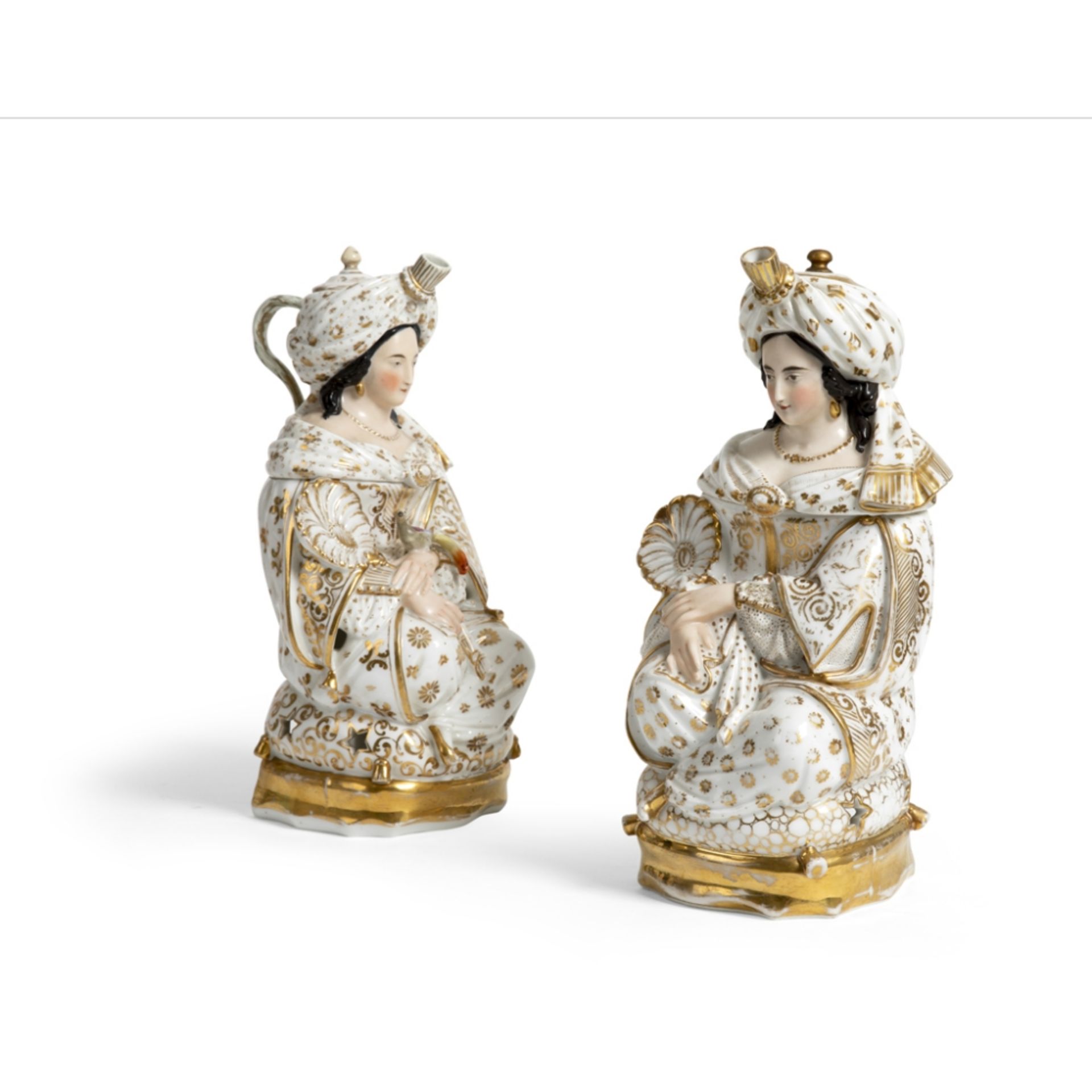 PAIR OF LARGE 'PORCELAINE DE PARIS' TISANIÈRES IN THE FORM OF SULTANASFRANCE FOR THE TURKISH MARKET, - Image 2 of 2