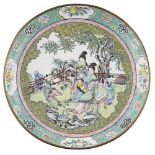 CANTON ENAMEL DISHQING DYNASTY, 19TH CENTURY painted in bright famille rose enamels with a leaf-