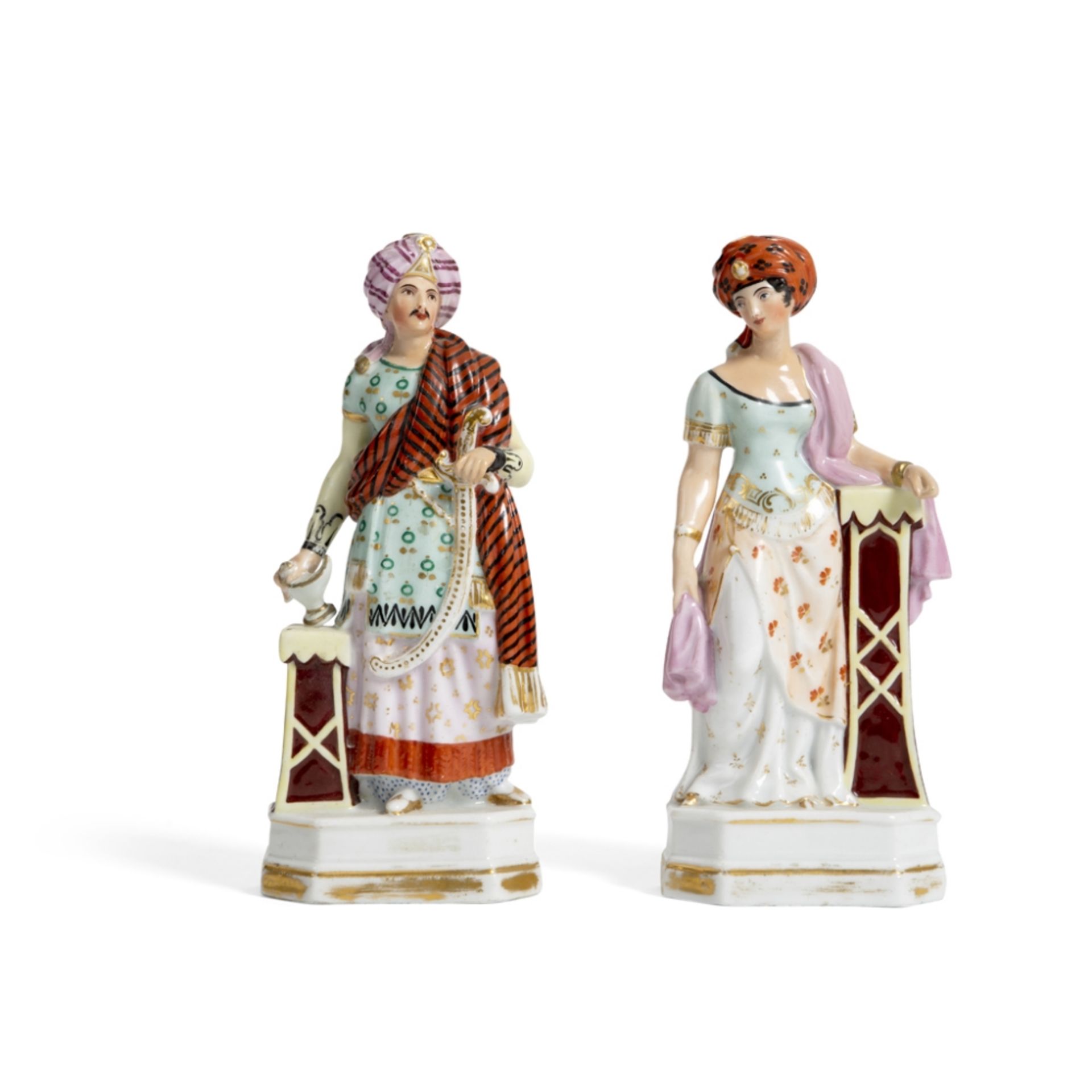 PAIR OF 'PORCELAINE DE PARIS' FIGURES OF OTTOMAN TURKSFRANCE MADE FOR THE TURKISH MARKET, 19TH