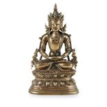BRONZE SEATED FIGURE OF AMITAYUSQIANLONG PERIOD cast seated in dhyanasana on a high double-lotus