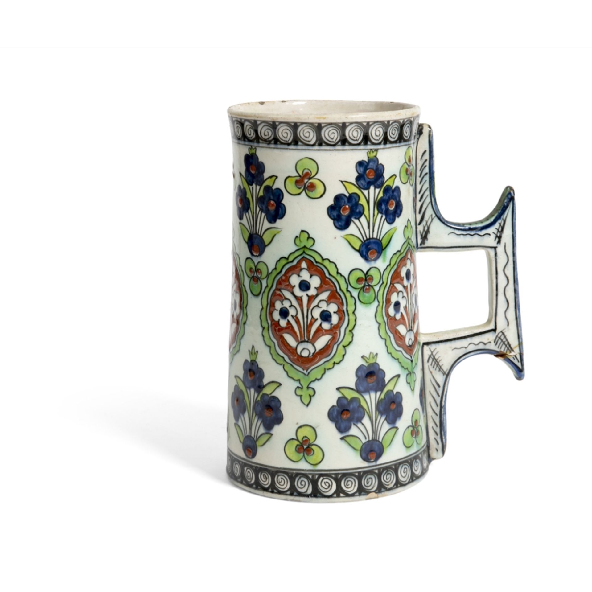 CANTAGALLI IZNIK-STYLE POTTERY JUGITALY, 19TH CENTURY decorated with cusped rosettes enclosing