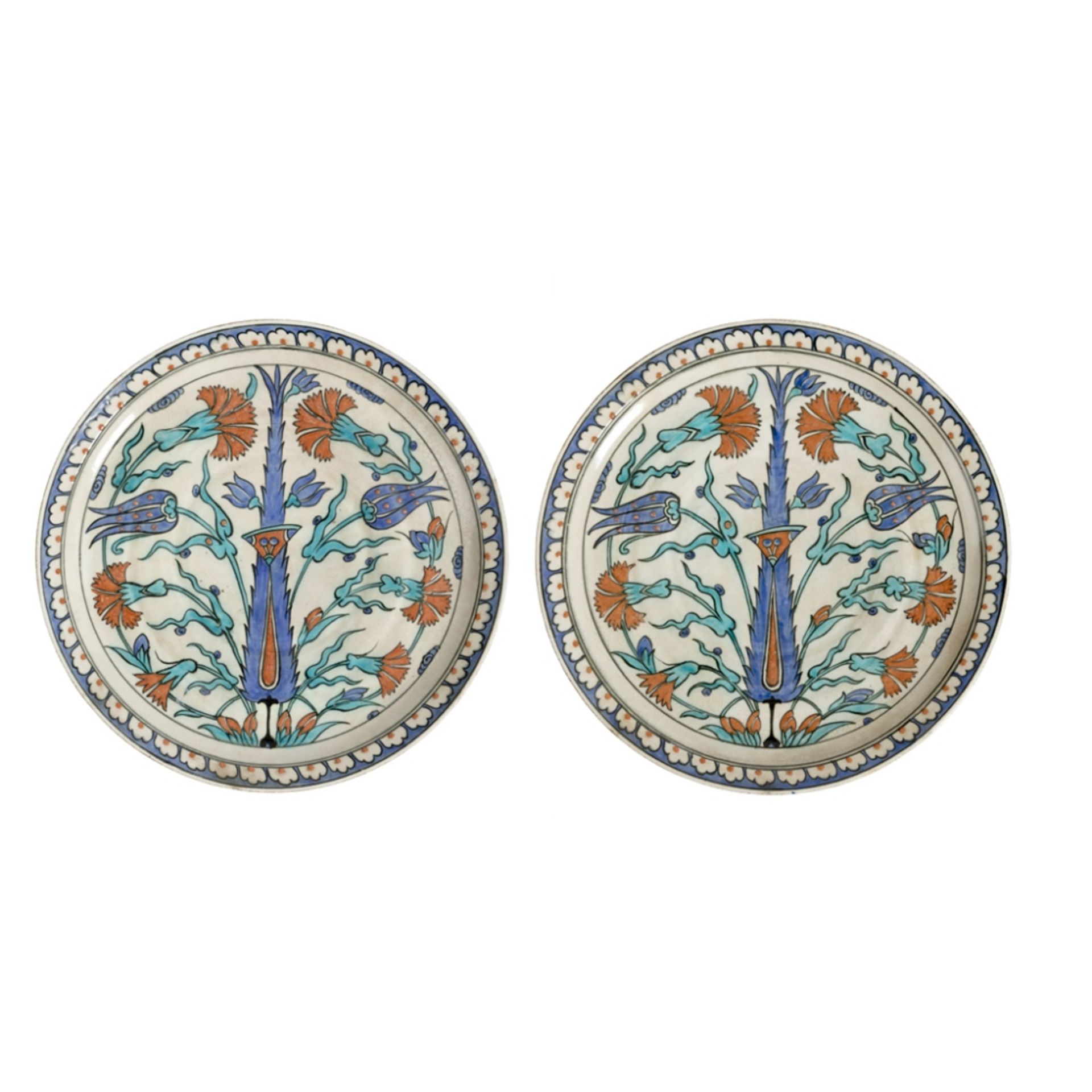 PAIR OF SAMSON IZNIK-STYLE POTTERY CHARGERS FRANCE, 19TH CENTURY each decorated with a central