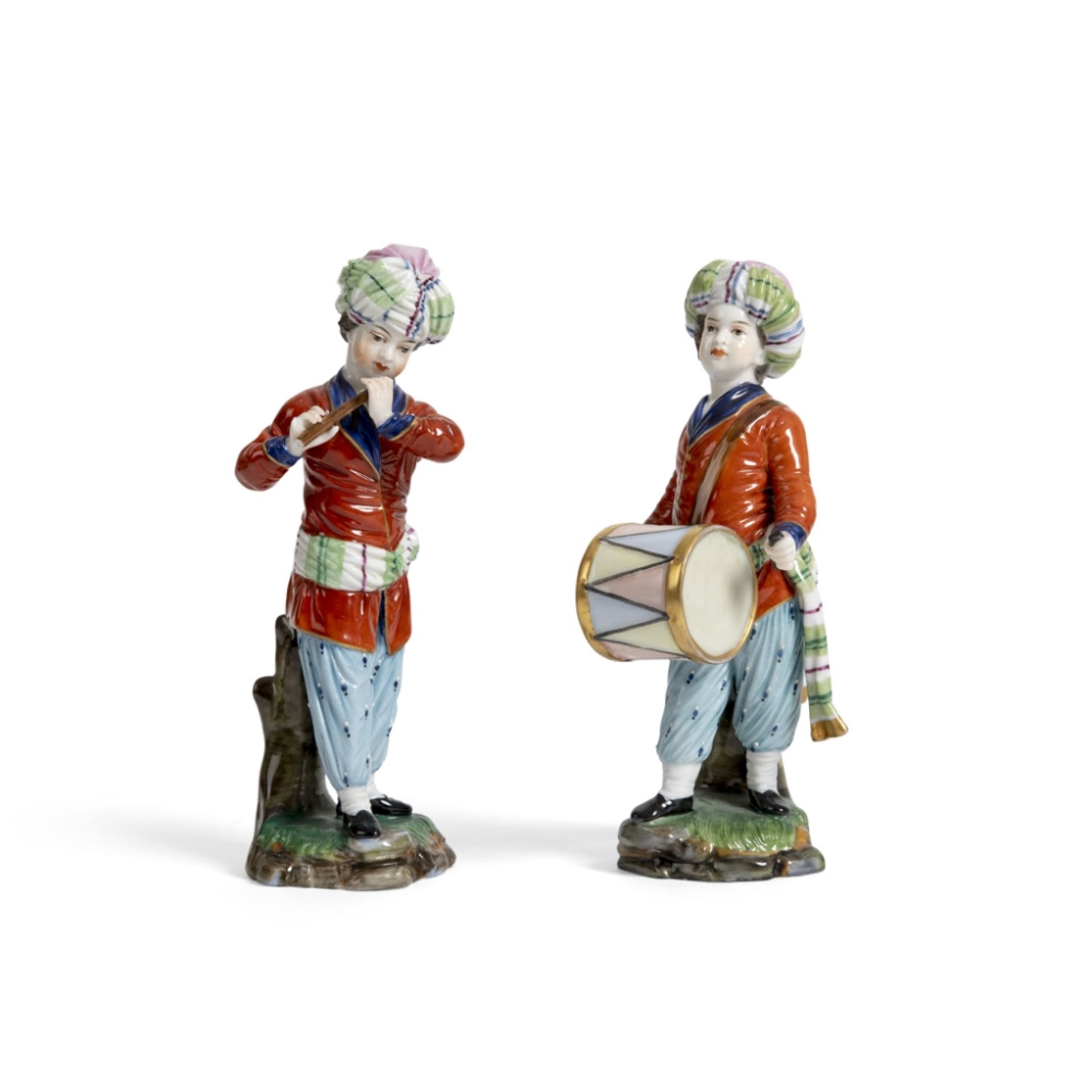 TWO HÖCHST PORCELAIN TURKISH MUSICIANSGERMANY, 18TH CENTURY each marked on base, comprising a