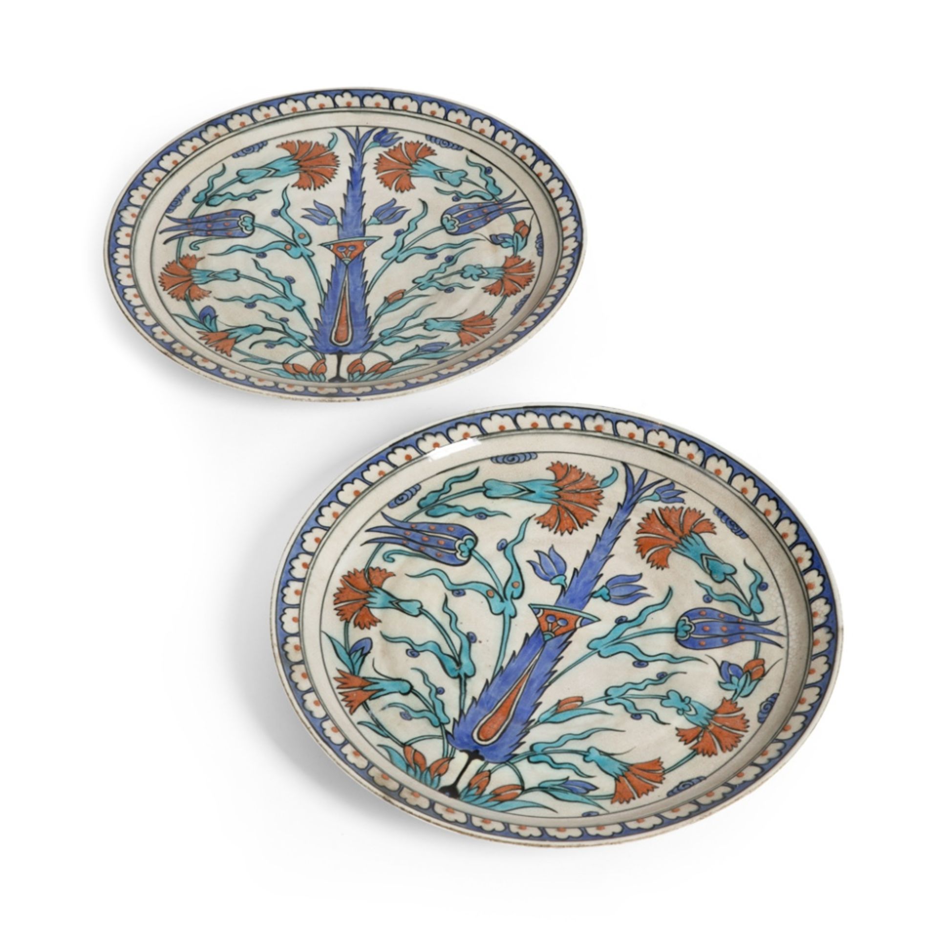 PAIR OF SAMSON IZNIK-STYLE POTTERY CHARGERS FRANCE, 19TH CENTURY each decorated with a central - Image 2 of 5