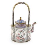 CANTON ENAMEL TEAPOT AND COVERQING DYNASTY, 18TH CENTURY the quatre-lobed teapot finely enamelled