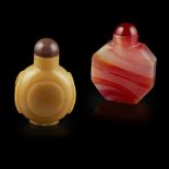 TWO PEKING GLASS SNUFF BOTTLESLATE QING DYNASTY/REPUBLIC PERIOD the first of octagonal form,