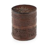 CARVED BAMBOO-VENEER HARDWOOD THREE-TIERED BOX AND COVERQING DYNASTY, 18TH/19TH CENTURY the sides