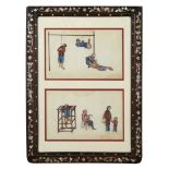 TWO PITH PAPER PAINTINGS OF TORTURE SCENESQING DYNASTY, 19TH CENTURY ink and colour on paper,