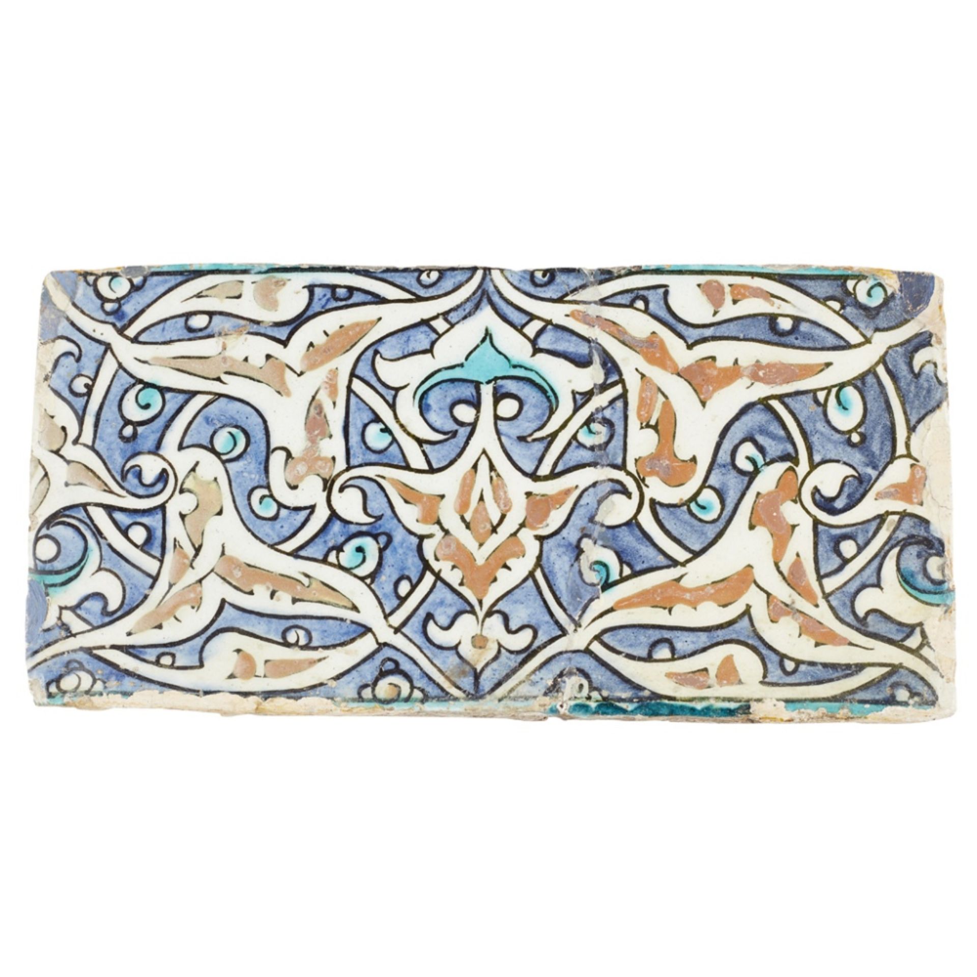 IZNIK UNDERGLAZE-PAINTED POTTERY BORDER TILEOTTOMAN TURKEY, CIRCA 1580 of rectangular form,