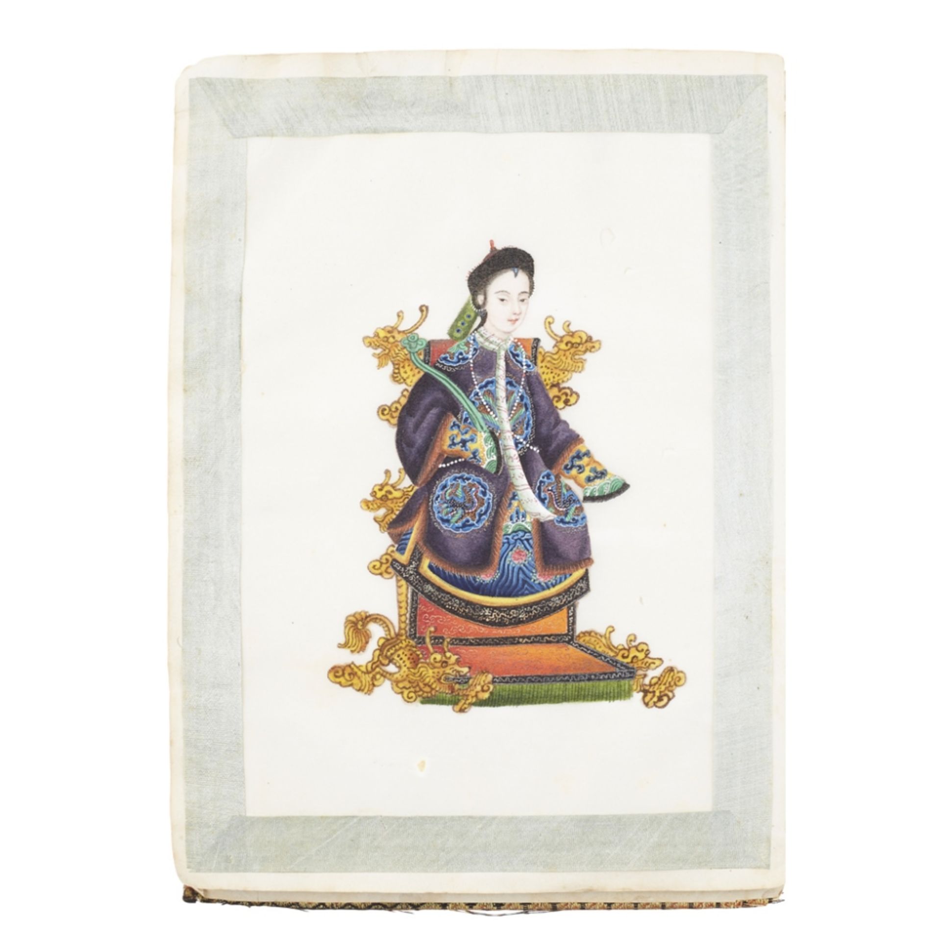 ALBUM OF TWELVE PITH PAPER PAINTINGSQING DYNASTY, 19TH CENTURY ink and colour on pith paper, mounted