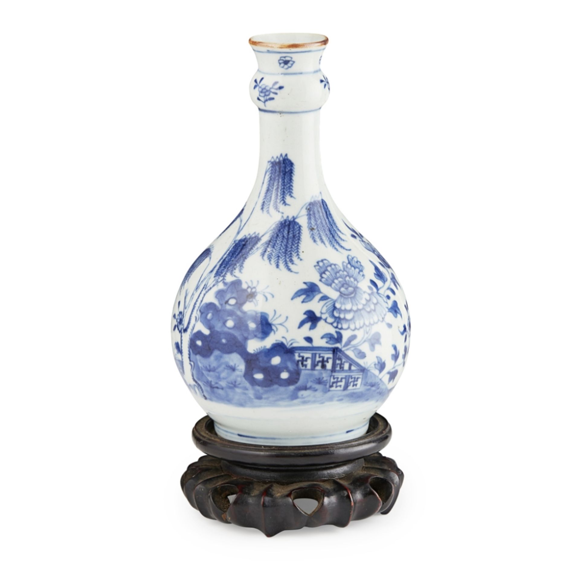 BLUE AND WHITE GARLIC-NECK BOTTLE VASEQING DYNASTY, 18TH CENTURY the bulbous body painted with