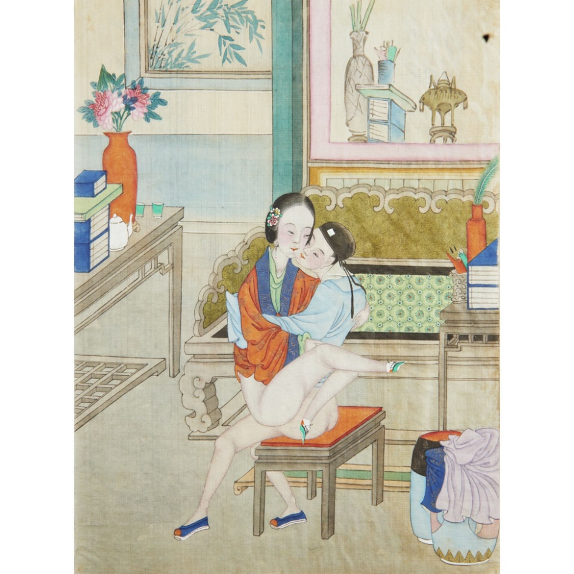 ALBUM OF TWELVE EROTIC PAINTINGSQING DYNASTY, 19TH CENTURY ink and colour on silk, depicting an - Image 9 of 12