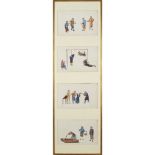 FOUR PAINTINGS ON PITH PAPER DEPICTING TORTURE SCENESQING DYNASTY, 19TH CENTURY ink and colour on