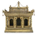 GILT-BRONZE MODEL OF A BUDDHIST SHRINEthe rectangular chamber fitted with three doors and