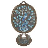 WHITE METAL ENAMEL HANGING MIRRORQING DYNASTY, 19TH CENTURY enamelled in blue, turquoise and