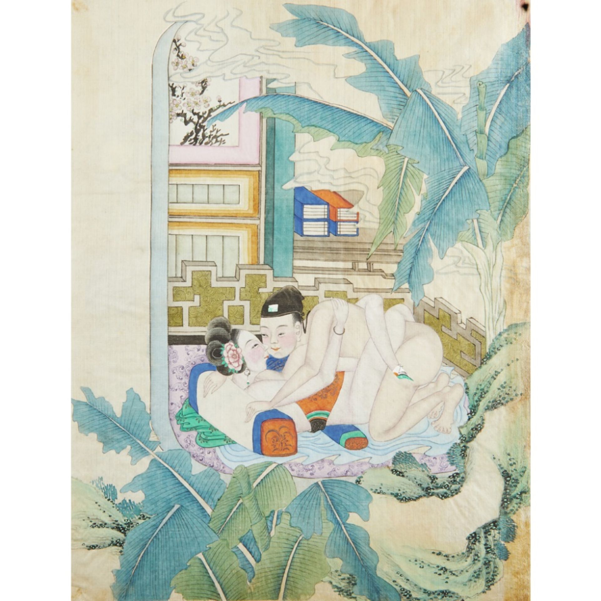 ALBUM OF TWELVE EROTIC PAINTINGSQING DYNASTY, 19TH CENTURY ink and colour on silk, depicting an - Image 5 of 12