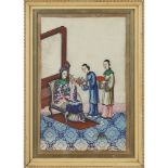 SET OF SEVEN PITH PAPER PAINTINGSQING DYNASTY, 19TH CENTURY gouache on pith paper, depicting a group