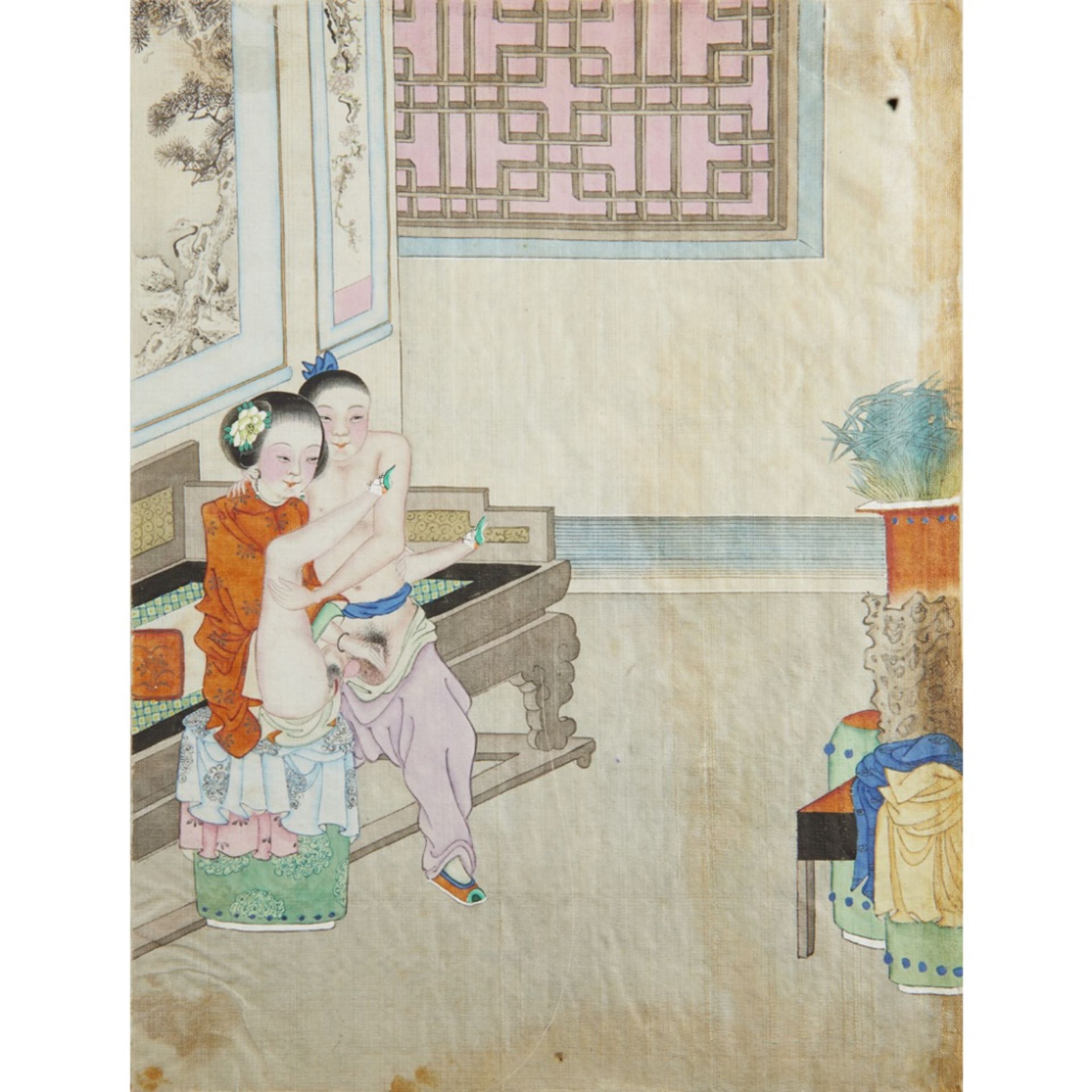 ALBUM OF TWELVE EROTIC PAINTINGSQING DYNASTY, 19TH CENTURY ink and colour on silk, depicting an - Image 7 of 12