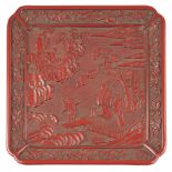 CINNABAR LACQUER QUATREFOIL DISHMING DYNASTY, 16TH CENTURY carved with two scholar-officials