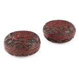 PAIR OF CINNABAR LACQUER CIRCULAR BOXESQING DYNASTY, 18TH/19TH CENTURY the cover carved with seven