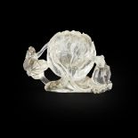ROCK CRYSTAL 'LOTUS' BRUSH WASHERthe washer carved in the form of a lotus flower flanked by a pair