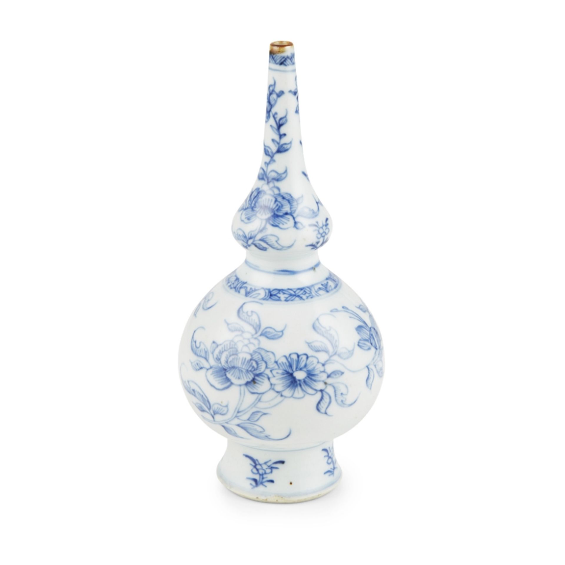 BLUE AND WHITE ROSEWATER SPRINKLERYONGZHENG PERIOD of double-gourd shape with a long spout,