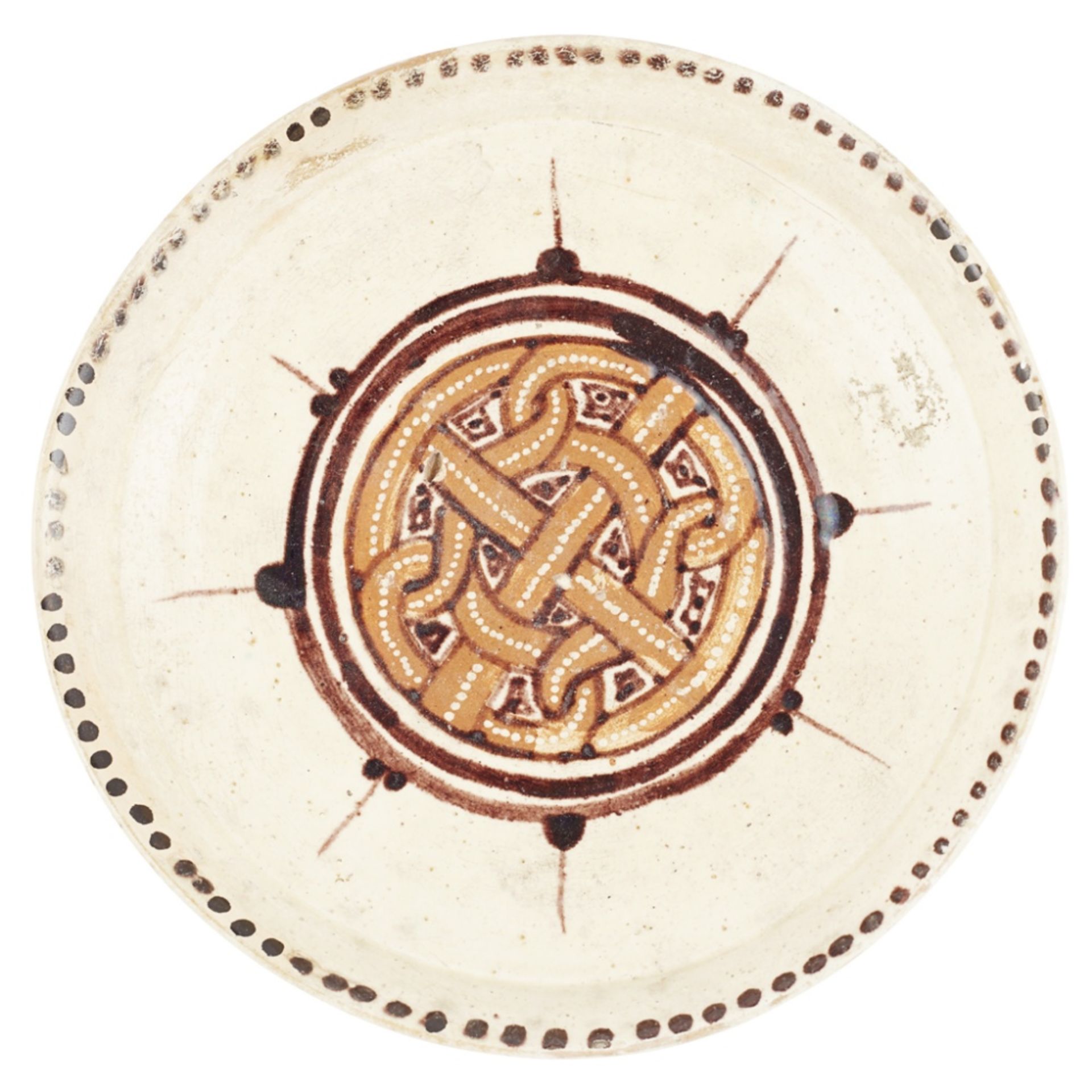 NISHAPUR SLIP-PAINTED POTTERY BOWLPERSIA, 10TH CENTURY of shallow form with a slightly everted rim