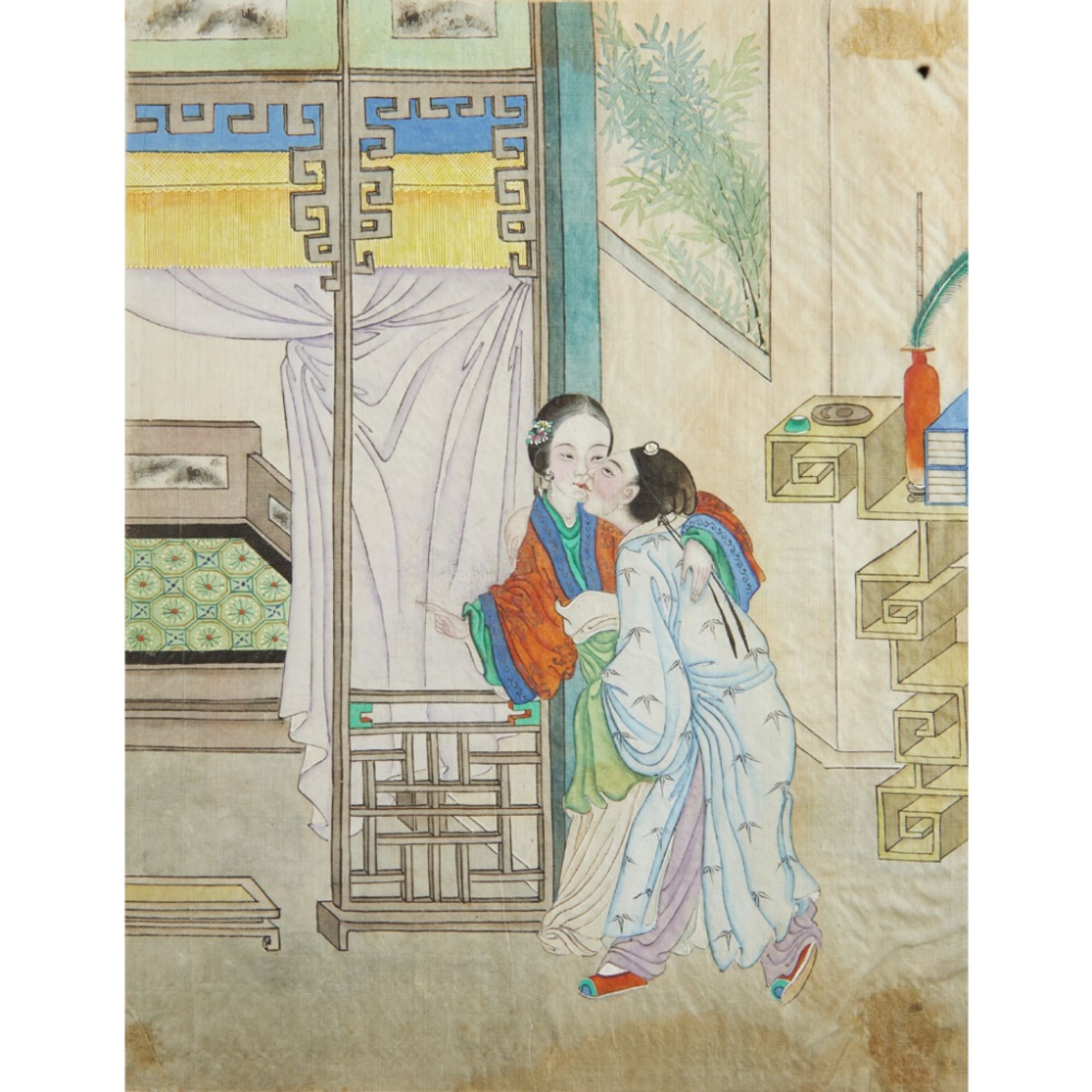 ALBUM OF TWELVE EROTIC PAINTINGSQING DYNASTY, 19TH CENTURY ink and colour on silk, depicting an - Image 8 of 12