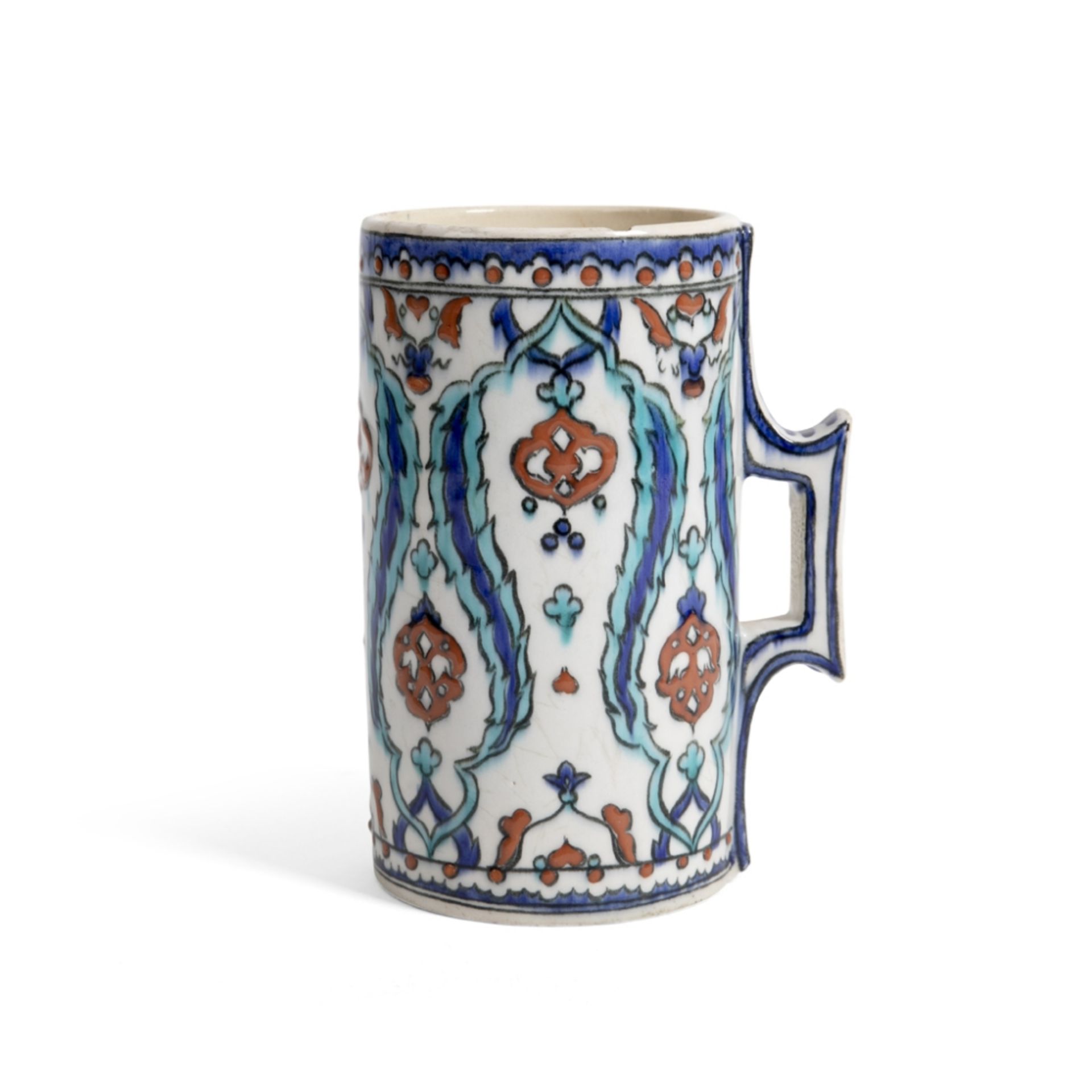 SAMSON IZNIK-STYLE POTTERY JUG FRANCE, 19TH CENTURY decorated with saz leaves and rosettes, marker's