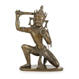 LARGE BRONZE FIGURE OF ACHALAkneeling in alidhasana on a thin detachable base, with one hand in