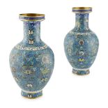 PAIR OF CLOISONNÉ ENAMEL 'LOTUS' VASESQING DYNASTY, EARLY 19TH CENTURY the bulbous body supported on