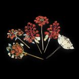 COLLECTION OF SIX HAIRPINSLATE QING DYNASTY/REPUBLIC PERIOD ornately decorated with jade, kingfisher