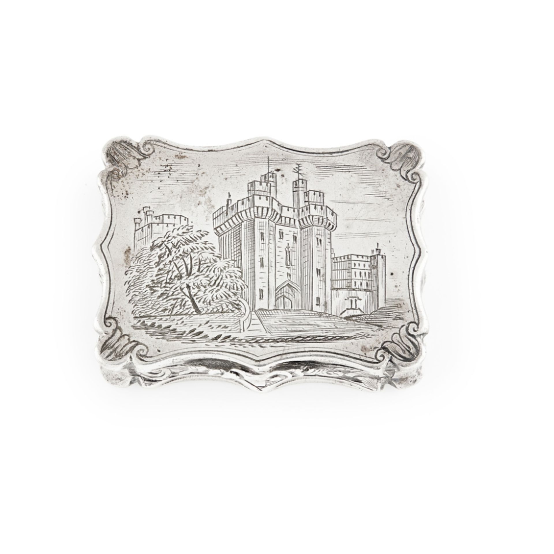 A scarce engraved 'Castle Top' vinaigrette Nathaniel Mills, Birmingham 1843, of serpentine