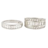 A diamond set half eternity ring channel set with a row of baguette cut diamonds, between two rows